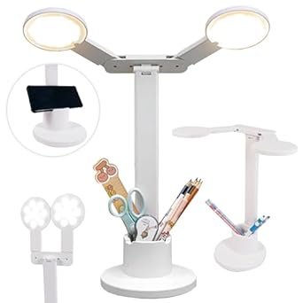 Toyshine Double Head LED Desk Lamp | Table Lamp Rechargeable Eye Caring Touch Control with USB Charging Port | Bedside Table Lamp for Reading Study Lamp for Kids Home Office - White