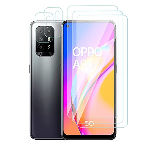 Wookfiss Verre Trempé(3)+Caméra Arrière Protecteur(2) pour Oppo A94 5G Film Protection Ecran Verre Trempe Glass Screen Protector Tempered Ultra Resistant Vitre Ecran Protecteur Anti Rayure 9H Dureté Cover