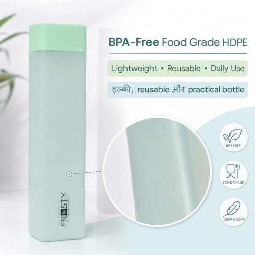 Image of Frosty Square Fridge Bottle Set of 6, 1 Litre Plastic Water Bottle Set for Fridge, Reusable Fridge Water Bottle Set for Home & Kitchen