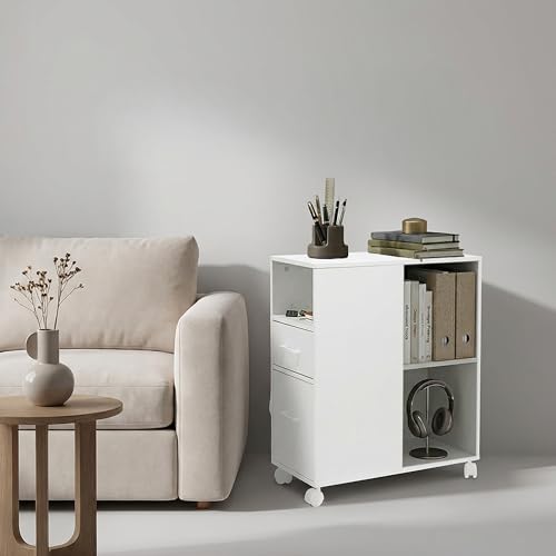 Caisson à roulettes anti-encombrement en MDF blanc pour libérer l'espace de bureau - 3