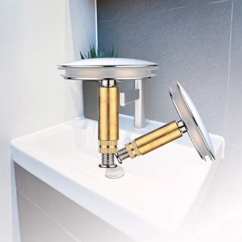 Viilich 2 tapones de baño para fregadero de baño, universal, 43 mm, doble sellado para bañera, tapón de drenaje para fregadero, tapón de drenaje de cobre de calidad premium, cromado Cover
