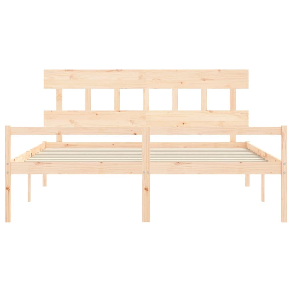 Lite drewno sosnowe z podwyższonym wezgłowiem 45 cm Brąz 200 x 200 cm | Łóżko dla seniora 200x200 z zagłówkiem, lite drewno sosnowe, rama 45 cm, przechowywanie pod łóżkiem