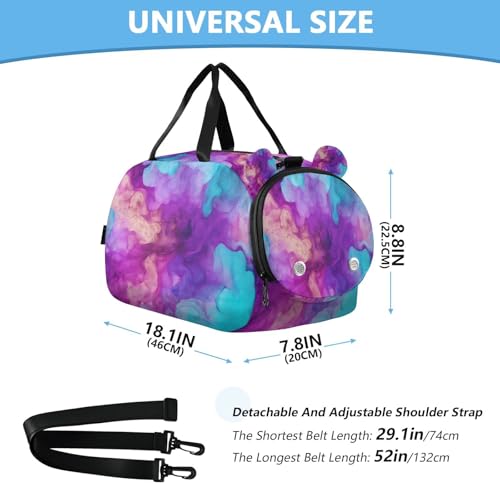 YETTASBIN Sport Travel Duffel Bag for Girls Boys, Tie Dye Large Waterproof Weekender Overnight Bag, Detachable Shoulder Strap Gym Bag with Shoe Compartment & Wet Pocket3