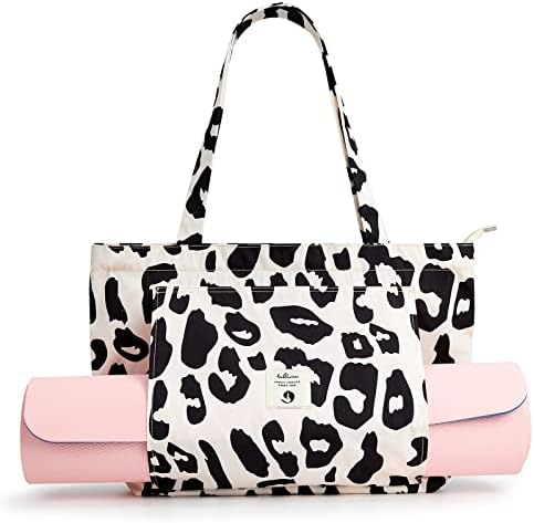 WLLWOO WLLWOO Yoga Bags for Women with Yoga Mats Bags Carrier Carryall Canvas Tote for Pilates Shoulder for Travel Office Beach Workout (Leopard)