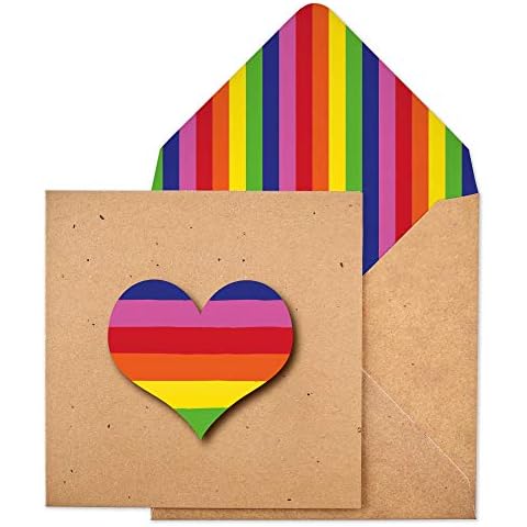 Valentines Rainbow Heart Handmade Greeting Card with Rainbow Envelope Cover