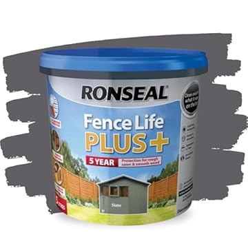 SAVING HUB Fence Paint 5L - Garden Shed Paint, Furniture Paints - Outdoor Exterior Wood Treatment - Used On Rough Swan & Smooth Planed Wood - Sheds & Fences Life Plus - Dry in 4 Hours (Slate)