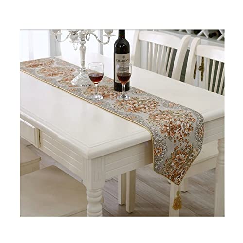 Chemin de Table en Broderie Fine de Fleurs de Haute Qualité Polyester Jaune pour Décoration