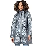 Campus Sutra Women’s Grey Vinyl Puffer Regular Fit Bomber Jacket For Winter Wear