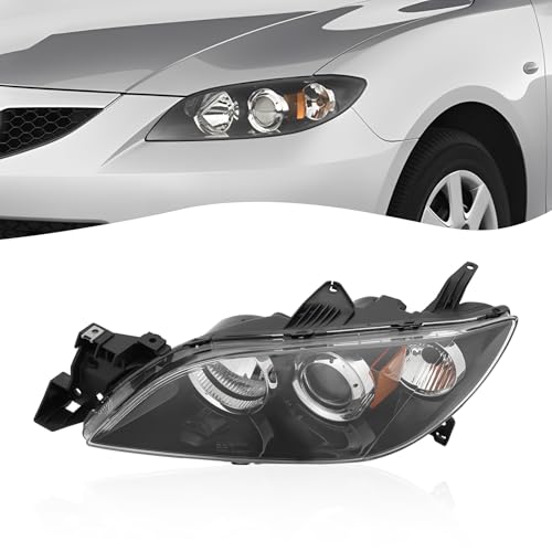 Halogen Headlights Front Lamps, Projector Headlamps, for 2004-2009 Mazda 3 Black BN8P510K0D, BN8P510L0D (Driver Side)