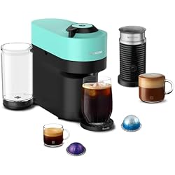 Nespresso Vertuo Pop+ Coffee Machine with Milk Frother, Aqua Mint | Aqua coffee and espresso maker by Breville with compact design. Aeroccino3 frother bundle for hot or cold foam drinks.