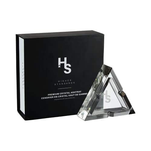 Higher Standards Elegant Crystal Glass Ashtray - 6.5"L X 2.5"W X 6.5"H Triangular, Aesthetic Design For Indoor And Outdoor Use - Premium Quality, Easy To Clean #TOP4