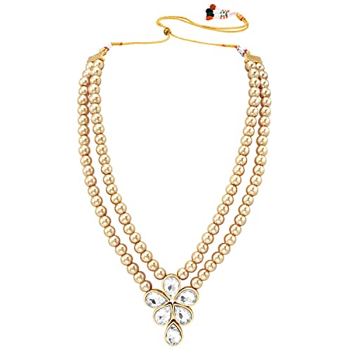 Image of Peora Crystal Faux Pearl Kundan Necklace & Jewellery Set Gift for Women