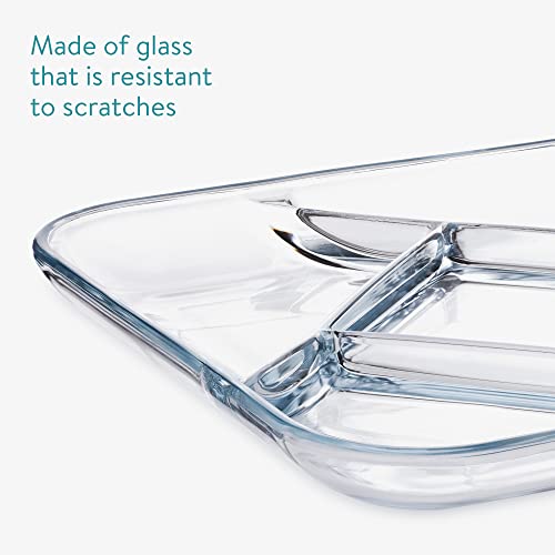 Navaris Glass Divided Plates (Set Of 2) - 5 Section Divider Plate For Adults, Serving, Portion Control - 10" Square Clear Platter With Food Dividers #TOP4