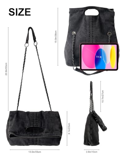 Bolso de hombro denim retro para mujer con cadena miniatura 4