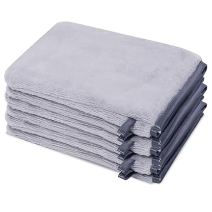 PHOGARY Flanell Mikrofaser Waschhandschuhe Waschlappen Gesicht, Flauschige Waschlappen für Kinder, Wiederverwendbare Make-up-Entferner-Handschuhe, 13x20 cm, 6 Stück, Grau