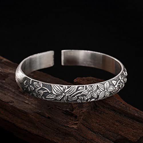 Bijoux femme fleur de prunier s999 bague ouverte argent rétro