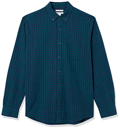 Amazon Essentials Men's Regular-Fit Long-Sleeve Pocket Oxford Shirt, Green/Navy, Gingham, X-Large #TOP5