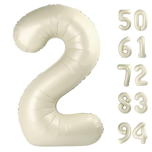 Image of Cream 2 Balloon, Cream Number Balloons 40 Inch, 2nd Number Birthday Decorations, Second Two Birthday Party Supplies, Number 2 Balloon