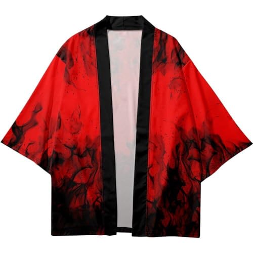 Lipfer Camisa Roja con Estampado Tradicional Japonés Haori para Mujer Y Hombre, Ropa De Calle Yukata De Playa, Cárdigan Tipo Kimono, Chaqueta Yukata Haori