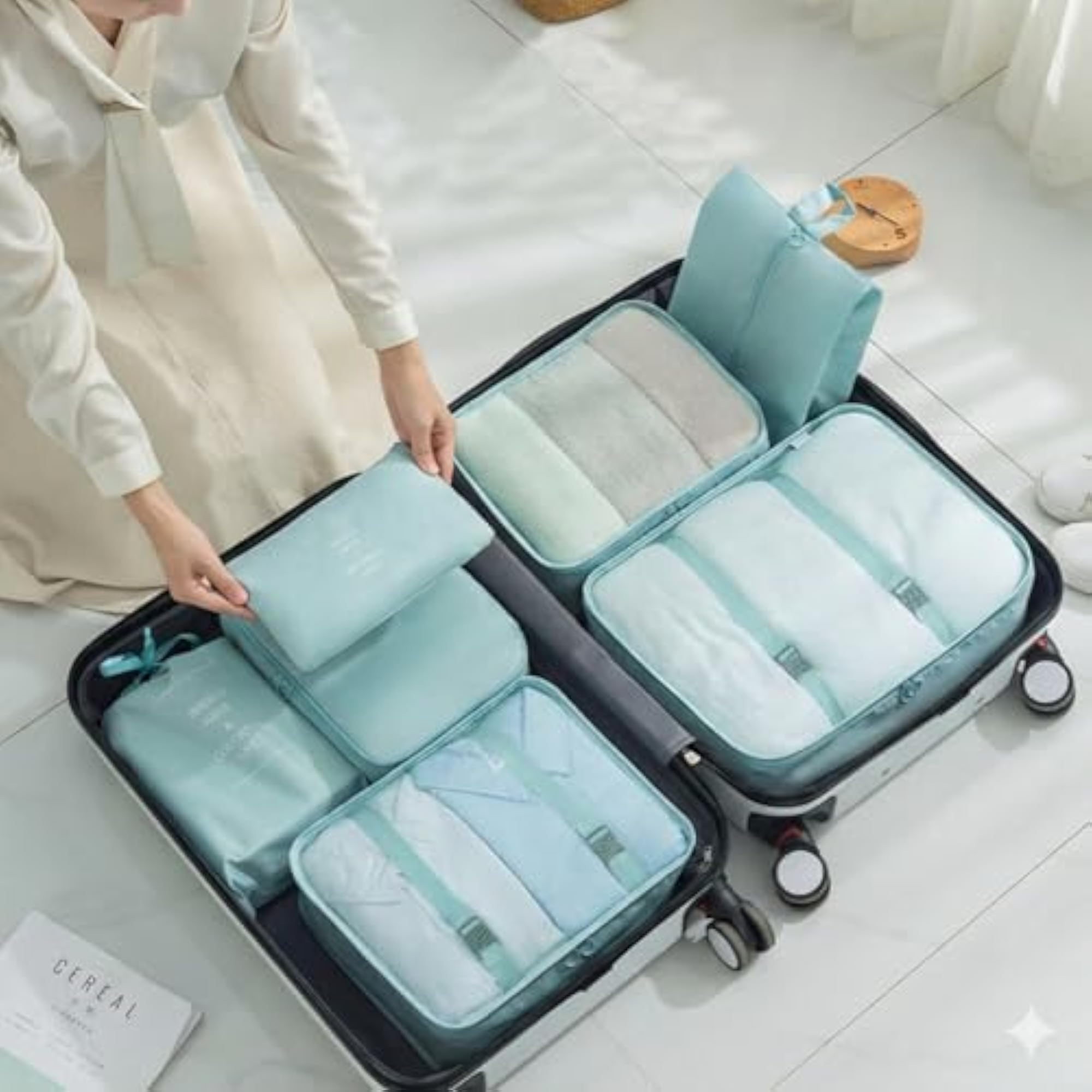 7 Piece Travel Packing Cubes Organizer Set with Shoe Bag
