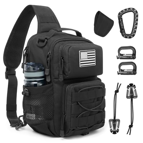 G4Free Tactical Sling Bag for Men Women EDC Concealed Carry Bag with Molle Crossbody Shoulder Pack (Black)