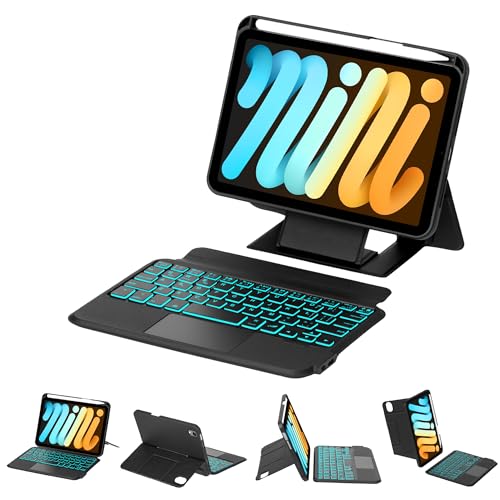Image of SENGBIRCH Keyboard Case for iPad Mini A17 Pro 7th 2024 & 6th Gen 2021 8.3 Inch Raised Floating Stand Keypad with Multi-Trackpad, Colors Backlit, Pen Holder, Black