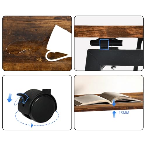 Miniatura 5 de Meuble Cosy Escritorio Plegable Con Ruedas Mesa De Ordenador Para Ahorrar Espacio Oficina Hogar Estudio, Estructura De Acero, Industrial, Montaje Sencillo, Marrón