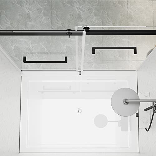 Delavin 56"-60"W X 75"H Frameless Shower Door, Double Sliding Shower Door, 5/16"(8Mm) Clear Tempered Glass, Noiseless Shatterproof Shower Door With Square Rail, Stainless Steel, Aluminum, Matte Black #TOP7