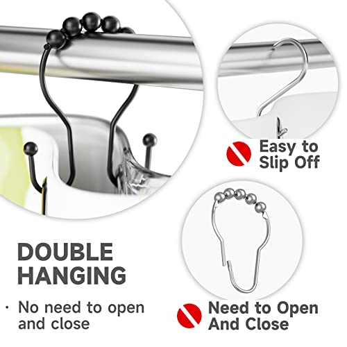 Image of Shower Curtain Hooks Rings Black Hooks, Curtain Liner Bathroom Shower Rod Hook