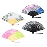 HUNANBANG 4 Pieces Oriental Bamboo Folding Hand Fans Adults only Church Wedding Gift, Party Favors, DIY Decoration Gift Size 8 1/4" Wholesale 10pack (Bamboo Assorted 4pack)