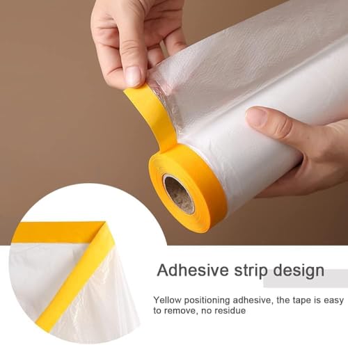 Sinzau Staubdicht Transparent Abdeckfolie mit Klebeband - 2,4m x 15m Malerfolie mit Klebeband Wasserdicht Möbelschutz Sprühfarbenabdeckung - Teppiche Schränke Sofa Haushaltsgeräte Auto