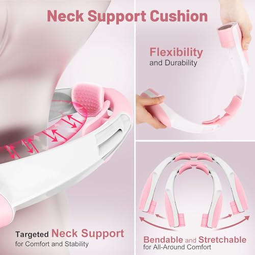 Image of AI Portable Neck Fan with 6 Powerful Speeds, 8000mAh Battery Operated USB-C Rechargeable Fan, Hands-Free 360 Cooling Neck Fan,Twistable,Ultra-Quiet Personal Fan for Women Mother Office Travel(Pink)