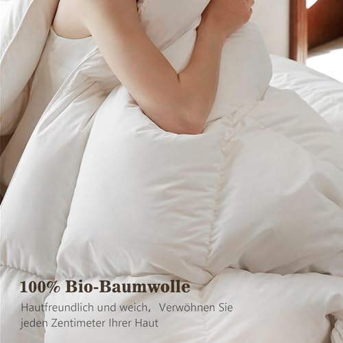 BPC Medium Daunendecke 135x200, Ganzjahresdecke, Übergangsdecke | 100% Bio-Baumwolle, Gänsefedern Daunenfüllung, Öko-Tex und RDS Standard 4 Jahreszeiten Bettdecke 135x200 cm, Fluffy Down Duvet