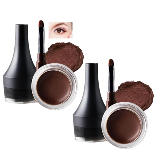 Rich Dark Brown Gel Eyeliner Pot with Dual-Ended Brush - Waterproof Smudge-Proof Long-Lasting Cream Formula for Precise Winged, Graphic & Liner Makeup Kit, Highly Pigmented