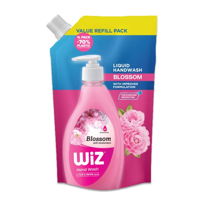 Image of Wiz Blossom Hand Wash Refill Pouch - 1L | Floral Fragrance for Lasting Freshness| Germ Protection | pH Balanced | 70% Less Plastic | Gentle Everyday Hand Care