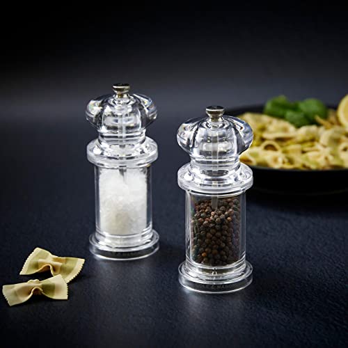 Cole & Mason 505 Clear Salt and Pepper Mills, Adjustable Grind Precision+ Mechanism, Acrylic, 140 mm, Gift Set, Includes 2 x Salt and Pepper Grinders - 7