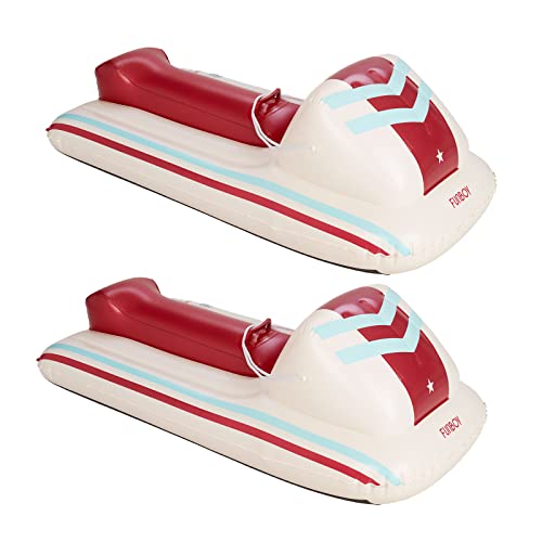 FUNBOY Inflatable Skimobile - Two Person Capacity Winter Snow Sled with Handles, Pull Rope, Rubber Base Tracks, Redracer, Two Pack