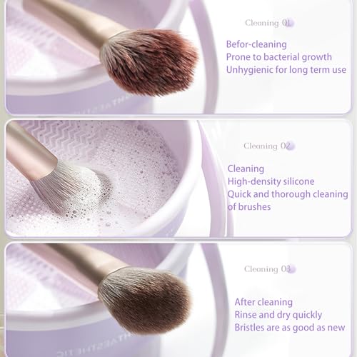 Veki 3 in 1 Silikon Pinselreiniger, Make Up Pinselreiniger zum Reinigen, Trocknen und Aufbewahren, Tragbares Makeup Pinsel Reinigungsmatte für Makeup Pinsel, Makeup Schwamm (Khaki)