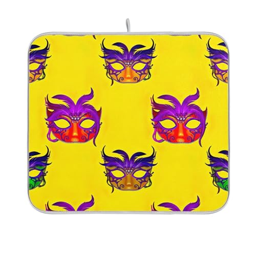 Tapete absorbente de secado de platos de secado rápido, divertido tapete de secado para mostrador de cocina, tapete seco colorido de Mardi Gras, amarillo, 16 x 18 pulgadas