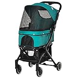PawHut Travel Pet Stroller for Dogs, Cats, One-Click Fold Jogger Pushchair with EVA Wheels, Brakes,...