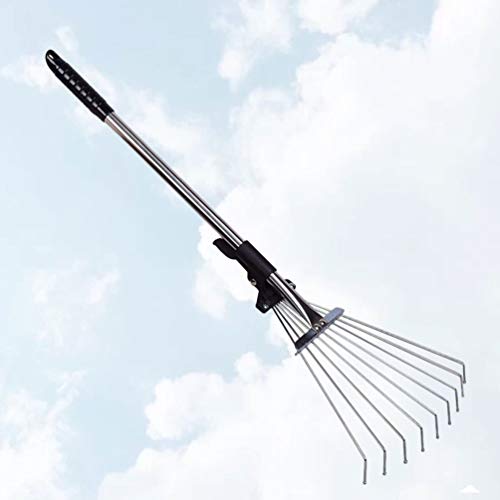 NUOBESTY Ancinho de folhas de jardim ajustável para jardim Ancinho de grama expansível Ancinho de ac