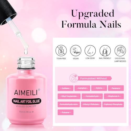 AIMEILI 2PCS Nail Art Foil Glue Gel 15ML Transferfolie Nägel Kleber für Folien Nagelsticker Nail Art Foil Glue Gel Set