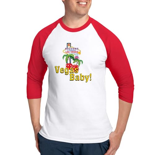 CafePress Vegas Baby Final Baseball Jersey Men's Cotton Baseball Jersey, 3/4 Raglan Sleeve Shirt Red/White