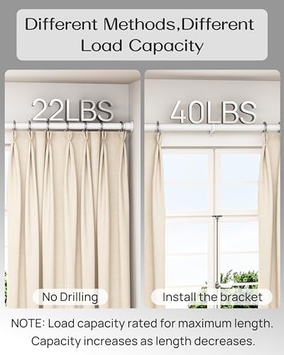 Image of Tension Curtain Rod By EZFurni, 123-160 Inches, Heavy Duty Tension Rod, Adjustable Curtain Rods No Drilling & Easy Assemble Extra Long Tension Rod, White