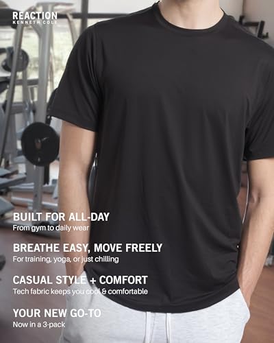 Kenneth Cole REACTION Performance Slim Fit T Shirts for Men 3-Pack - Moisture Wicking Shirts for Men for Workout, Casual Wear3