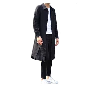 Amazon.co.jp: (ジュンィ) メンズ ロング丈 シャツコート 長袖