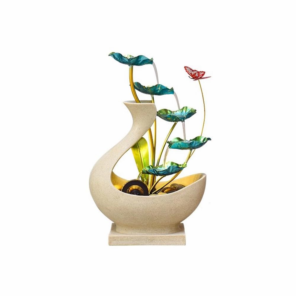 ZTHYSHOZ Tabletop Fountain Waterfall Iron Desktop Fountain Circulating Water Lotus Decoration Zen Meditation Ornament