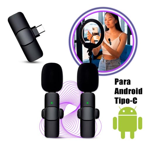 Kit com 2 Microfones de Lapela Sem Fio Wireless com Receptor Profissional Tipo C para Reuniões, Pale