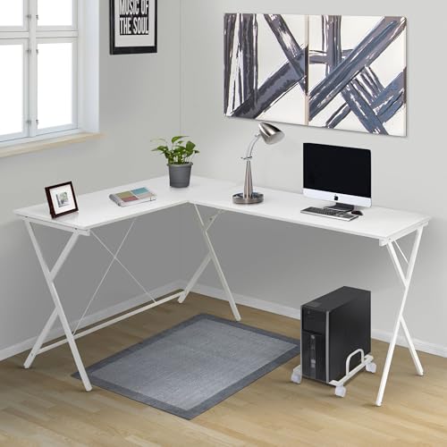 LOPOO L-Shaped White Computer Desk for Efficient Space Utilization, Spacious ...