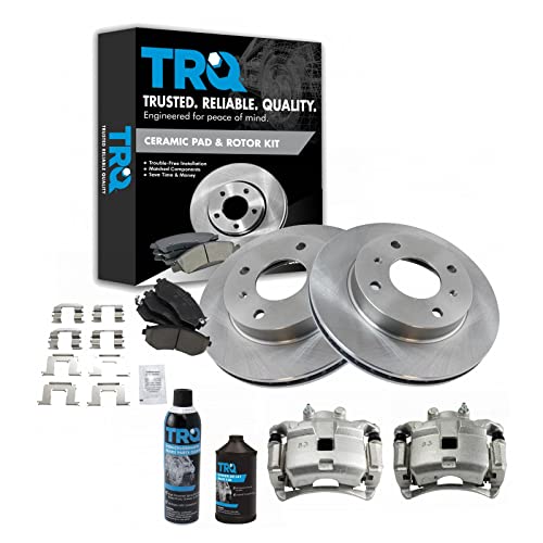 TRQ Front Brake Pad & Rotor Kit Brake Caliper Brake Chemical Kit Brake Pads Brake Rotor Ceramic Compatible with 2000-2006 Nissan Sentra